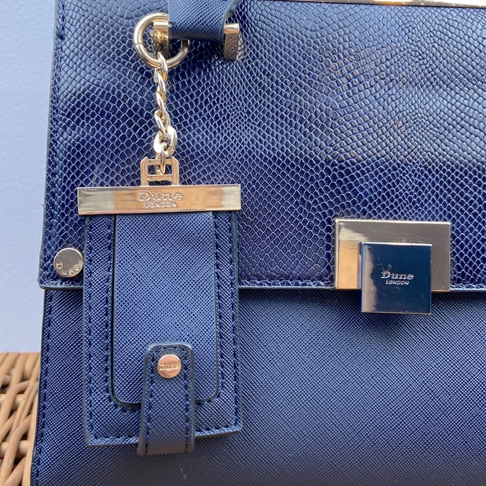 Dune London Textured Navy Blue With Gold Hardware Handbag Crossbody Purse - Picture 3 of 13